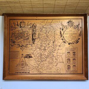 Coppercraft Nottingham County England Map Framed Copper 1620 Medieval Version